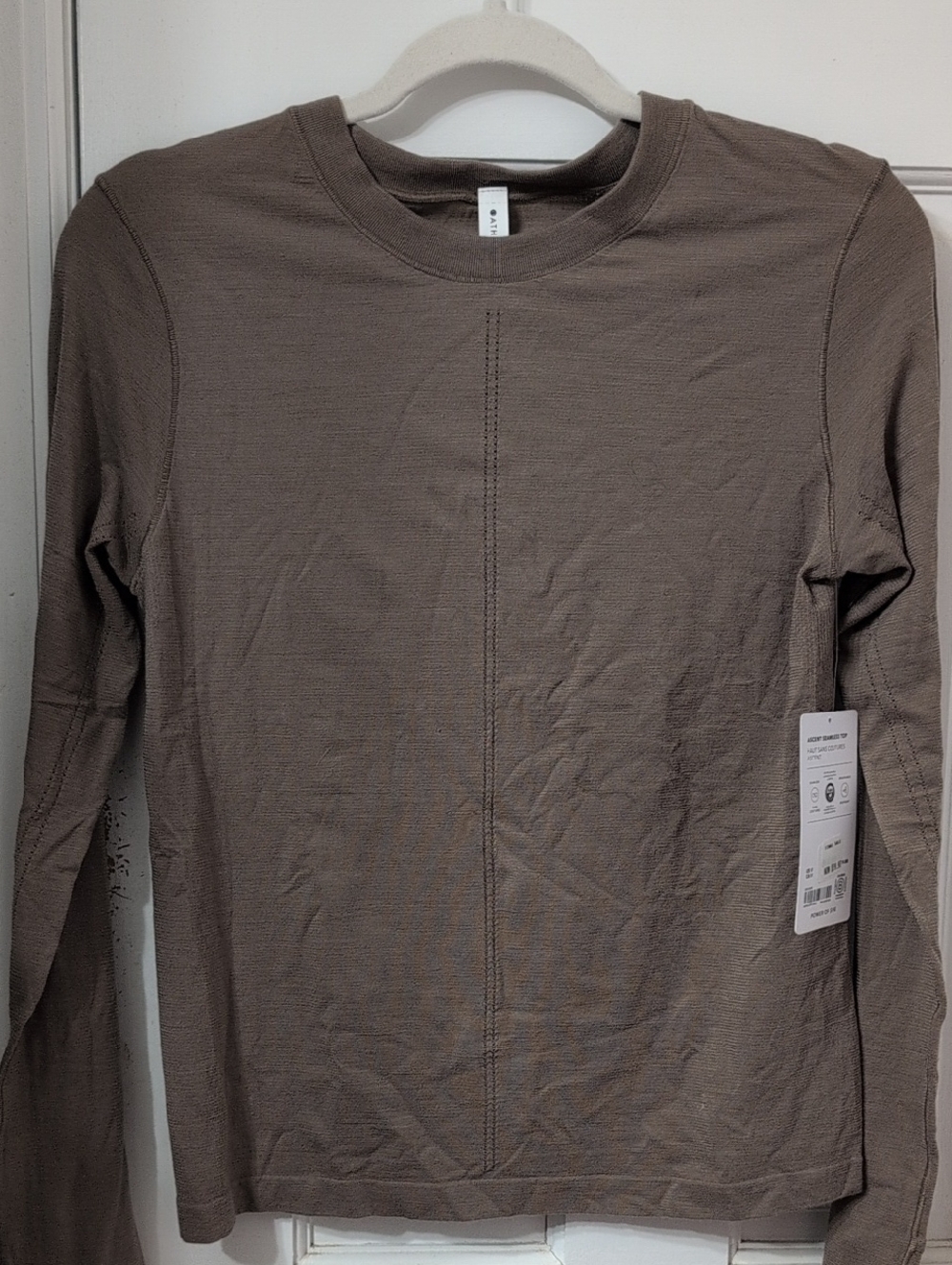 Athleta Ascent Seamless Long-Sleeve Crewneck in Taupe